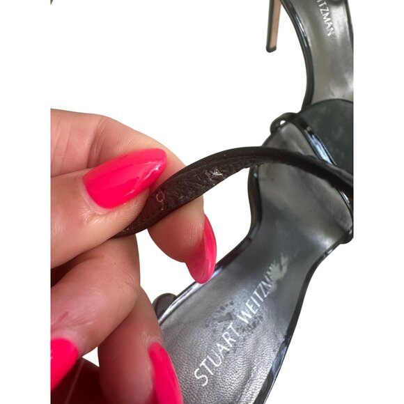 STUART WEITZMAN Black Patent Leather Ankle Strap Heels Size 9 - Picture 5 of 8